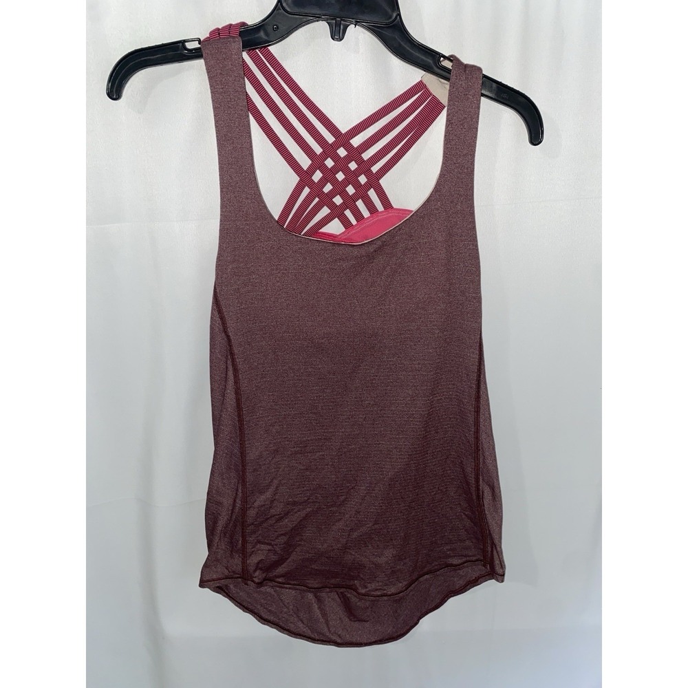 Lululemon Wild Tank 2-in-1 Built-in Bra Open Back Strappy Pink Size 4‎